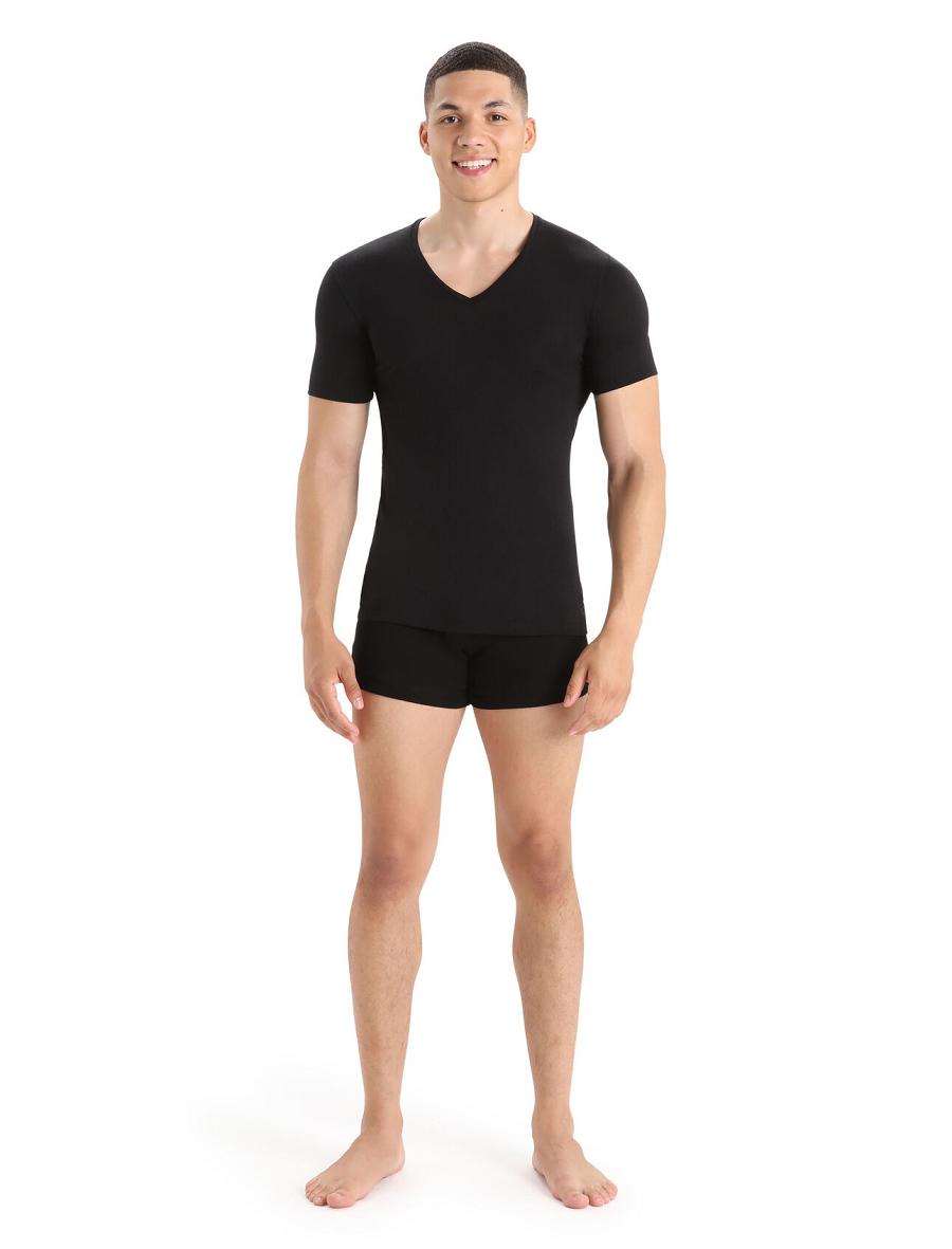 Men's Icebreaker Merino Anatomica Short Sleeve V Neck T-Shirt Underwear Black | CA 1652WNBY